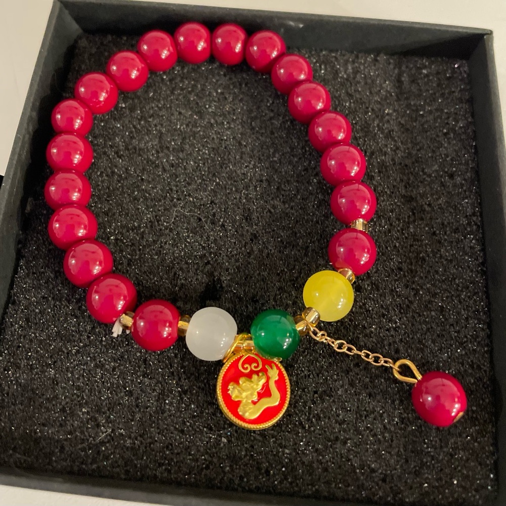 Cinnabar Beaded Bracelet with Charm NIB